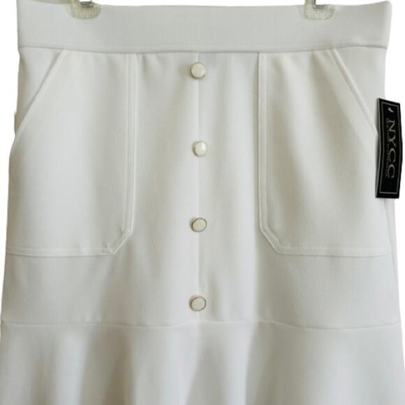 NYCC Ivory Pockets Enamel Buttons Flounce Hem Trumpet Skirt Size Medium NEW - Picture 5 of 12
